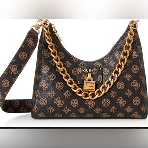 GUESS Black and Gold Shoulder Bag